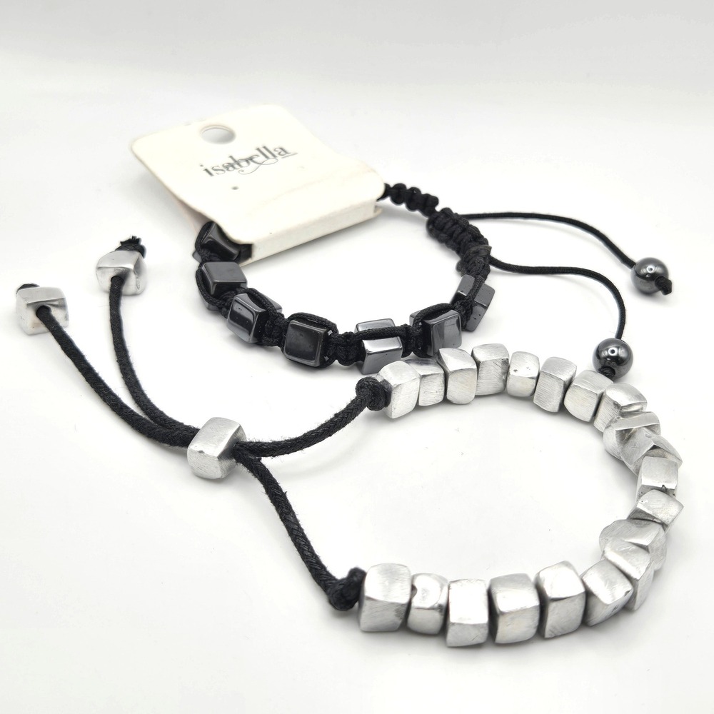 Isabella Adjustable Hematite Cube Bead Bracelet And Silver Tone Aluminum‎ Black - Picture 7 of 8